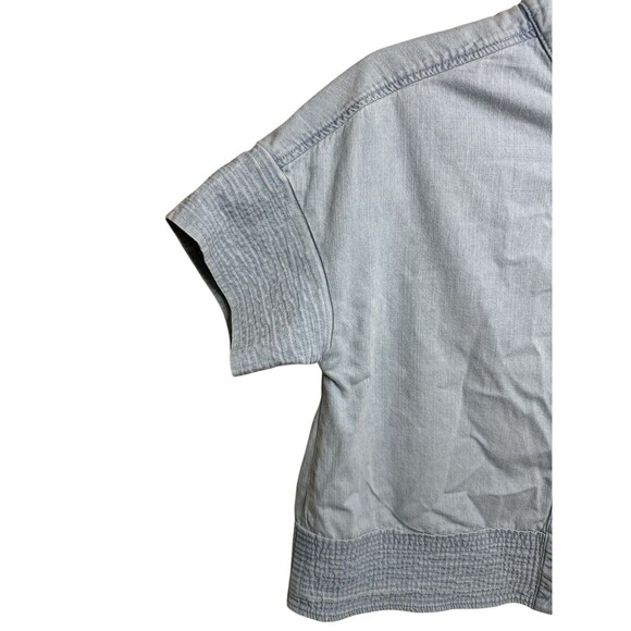 Tuckernuck Sofia Top XXS Light Wash Denim Trapunto Stitch Short Sleeve Shirt - Picture 3 of 10